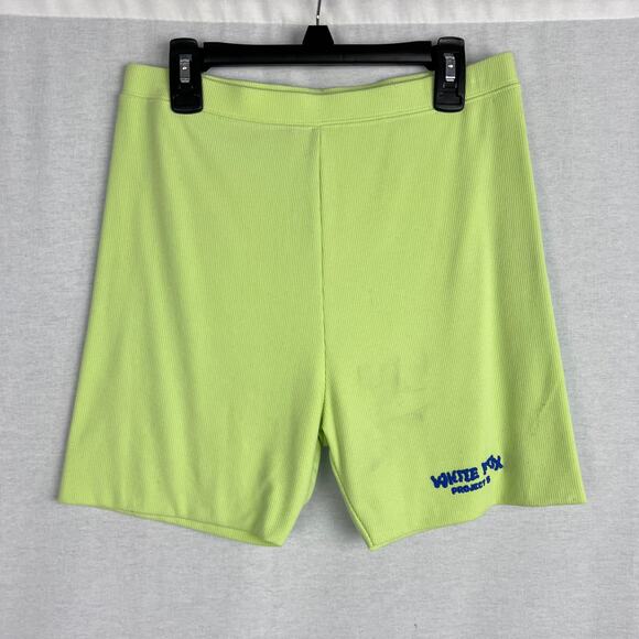 White Fox Biker Shorts Project 5 Ribbed Lime Green Logo Lounge Cozy Athleisure - Picture 1 of 6